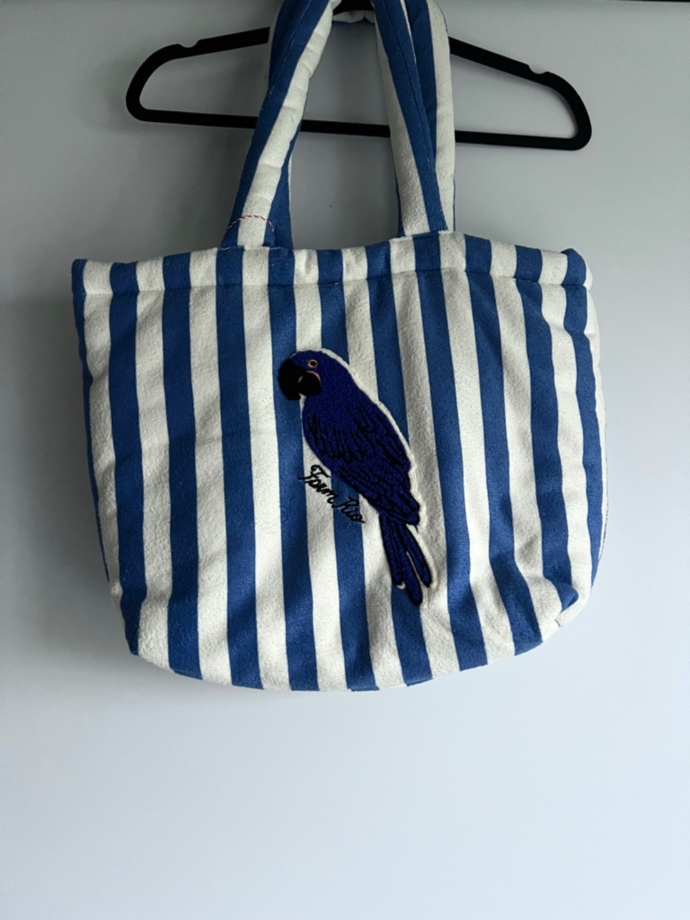 FARM Rio Blue Stripped Macaw Embroidered Terrycloth Cotton Tote Bag NWT - Picture 6 of 7